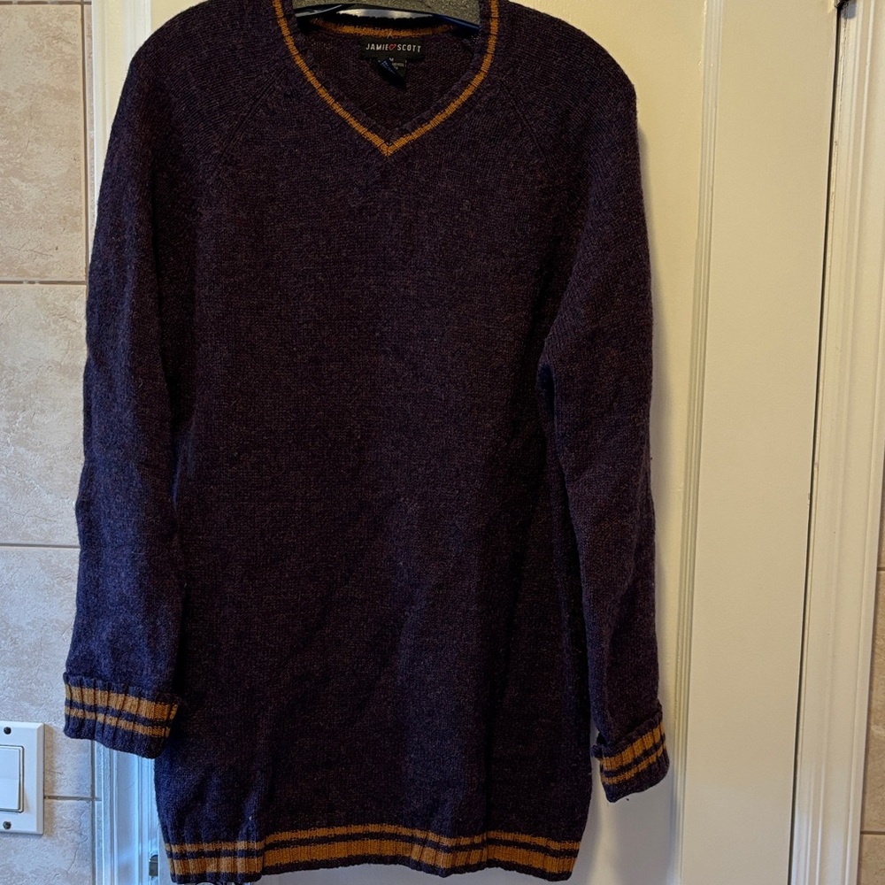 James Perse Deep Purple V-Neck Sweater with Gold Trim